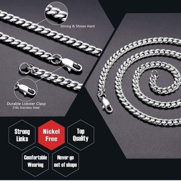 NWT Wool + Pepper Co. Stainless Steel Miami Cuban Link Chain - Picture 3 of 6